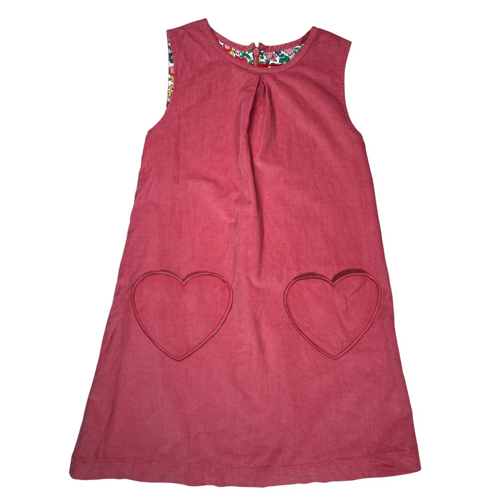 Mini Boden Corduroy‎ Pinafore Dress Kids 9-10Y Pink Heart Pockets Floral Lining
